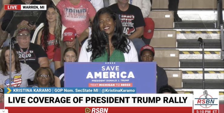 Crowd Cheers “Lock her up!” As MI SOS Candidate Kristina Karamo DESTROYS Soros-Funded Jocelyn Benson In Blistering Speech At Trump Rally in MI  [VIDEO]