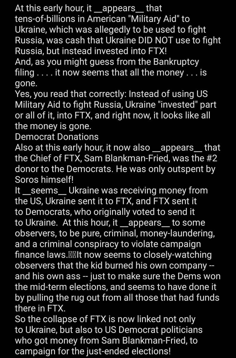BREAKING EXCLUSIVE: Tens of Billions of US Dollars Were Transferred to Ukraine and then Using FTX Crypto Currency the Funds Were Laundered Back to Democrats in US