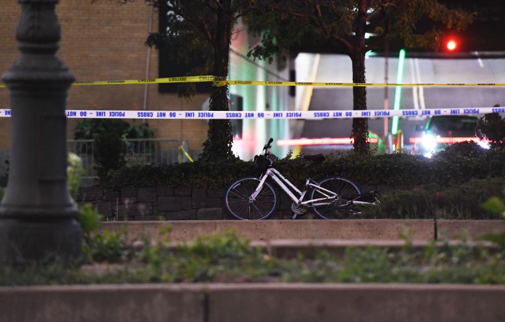 Another night of crime in New York City. This time, a bicyclist took a bullet.