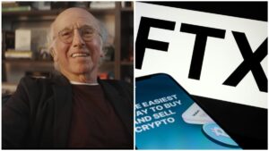 Larry David and FTX logo