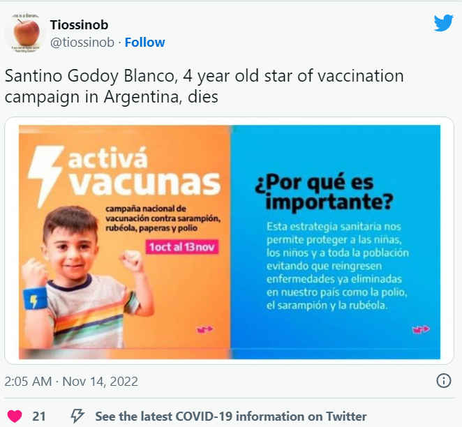 4 year old face of Argentina's child vax campaigns dies suddenly ...