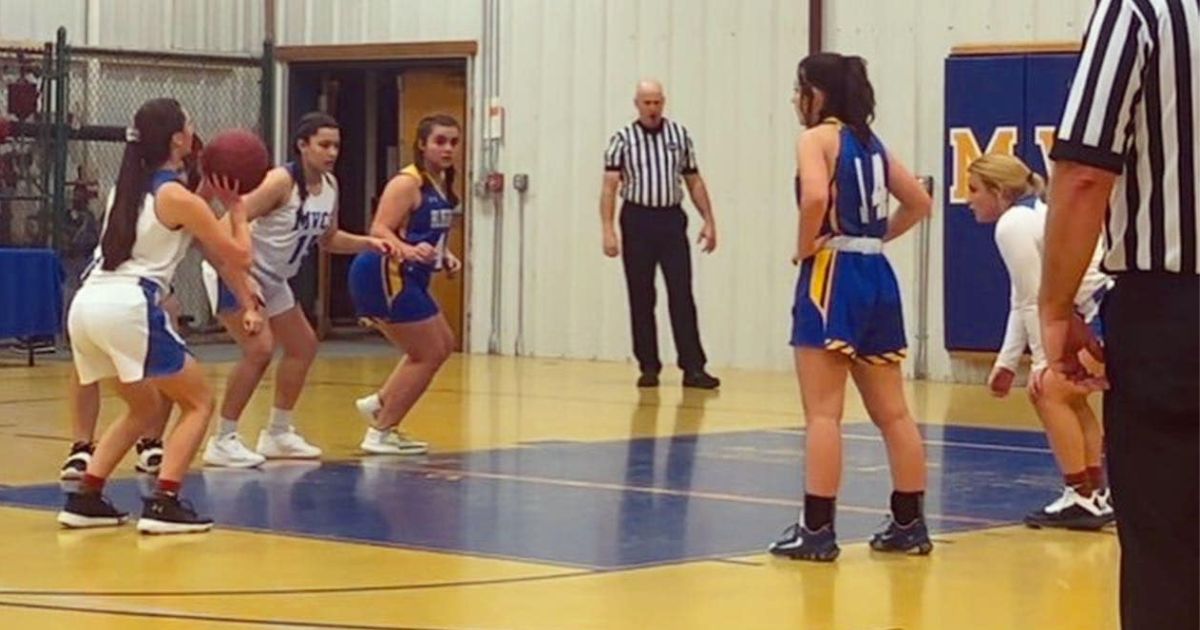 The Mid Vermont Christian School girls basketball team is in action against Poultney High School in December.
