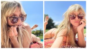 Heidi Klum goes topless by pool.
