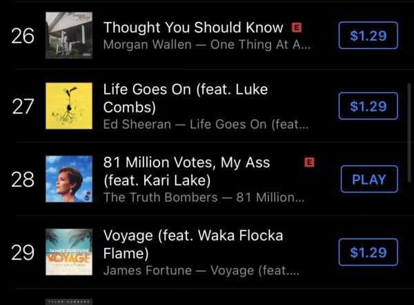 UPDATE: “81 Million Votes My Ass” Featuring Kari Lake Has Not Left The iTunes Charts, TOPPED Alternative Rock Charts on iTunes and Amazon  – LISTEN HERE!